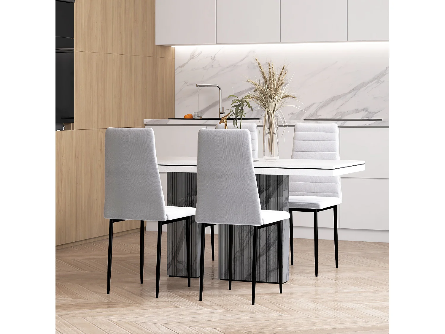 Lot de 4 chaises de salle à manger design tissu blanc