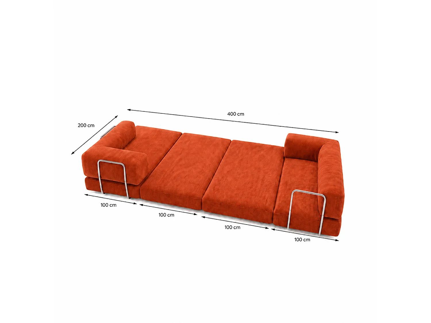 Canapé compressé convertible 5 places à mémoire de forme en velours côtelé terracotta BARRY