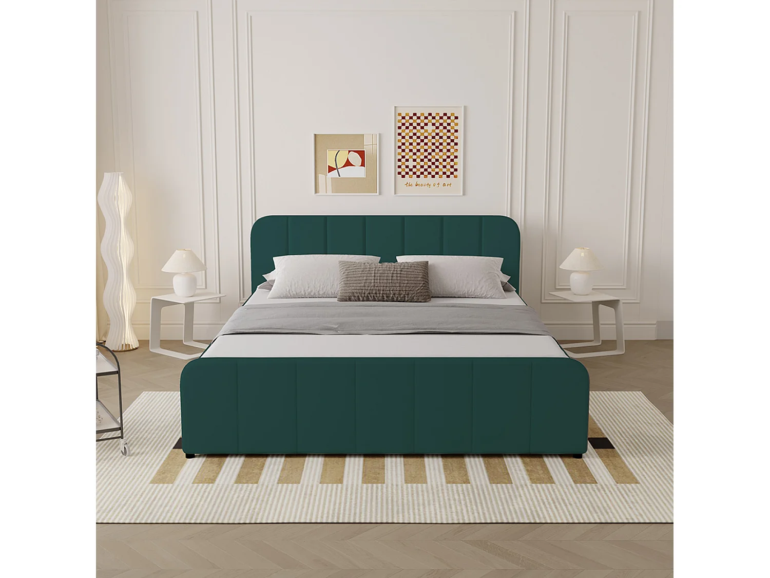 Lit avec coffre de rangement 160x200cm en velours vert TAMPA