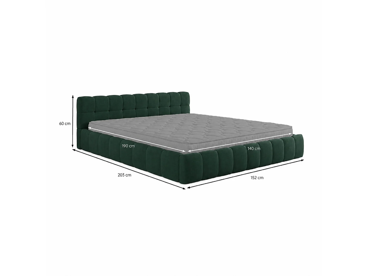 Lit nuage 140x190cm en velours vert KANSAS