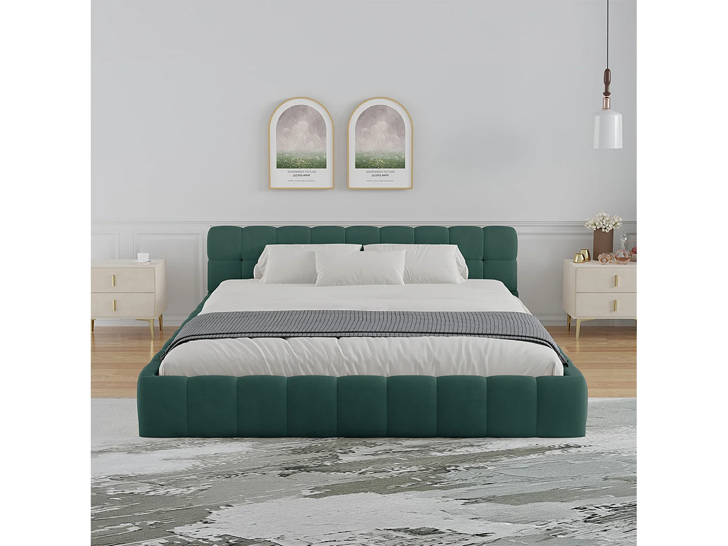 Lit nuage 140x190cm en velours vert KANSAS