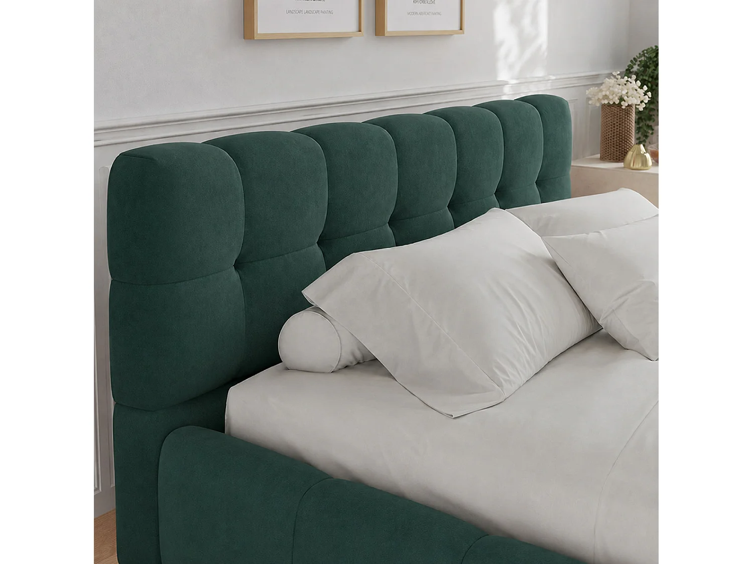 Lit nuage 140x190cm en velours vert KANSAS