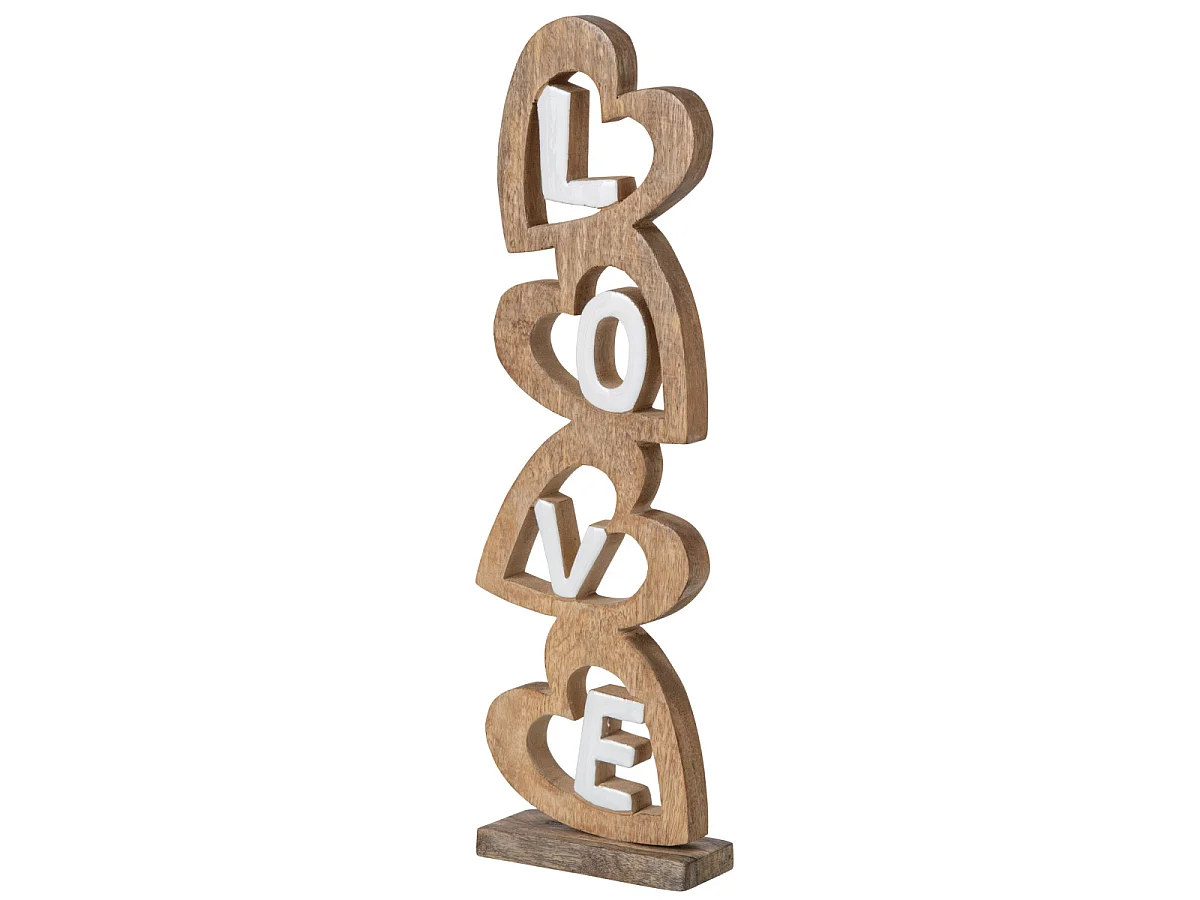 Mot Déco à Poser Cœurs "Love" 52cm Naturel & Blanc