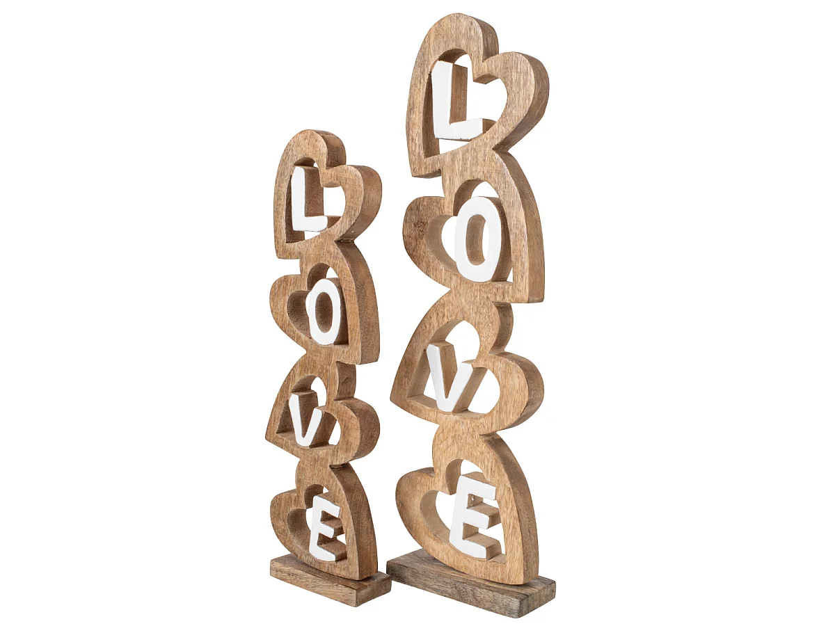 Mot Déco à Poser Cœurs "Love" 52cm Naturel & Blanc