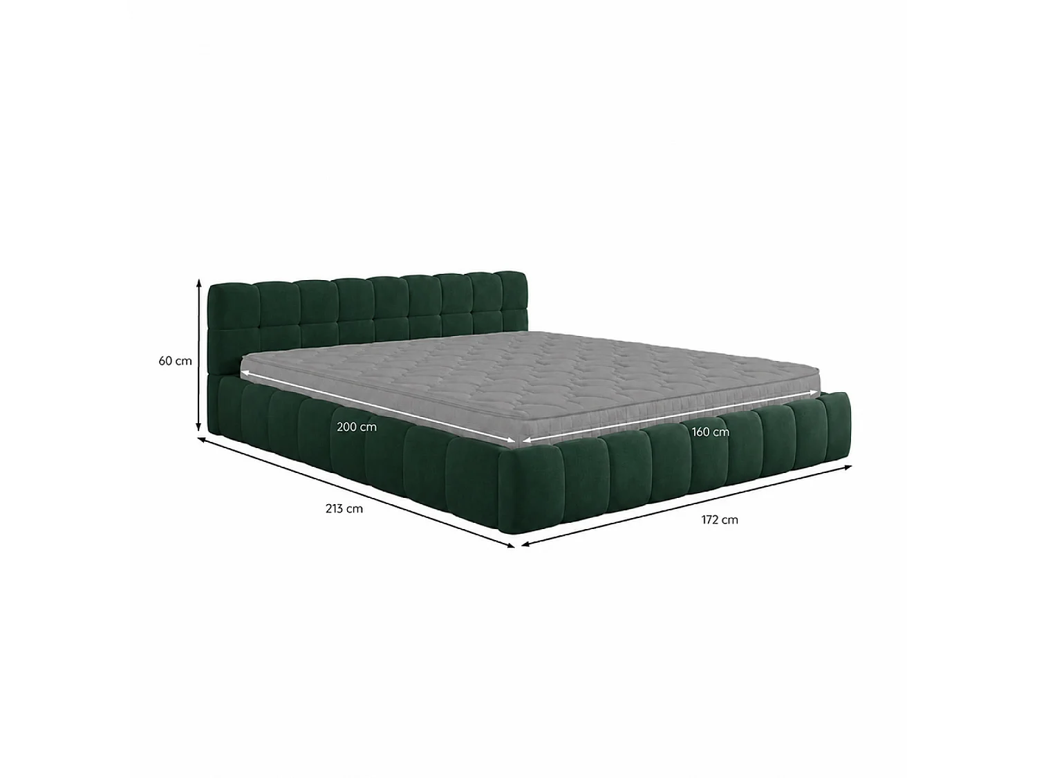 Lit nuage 160x200cm en velours vert KANSAS