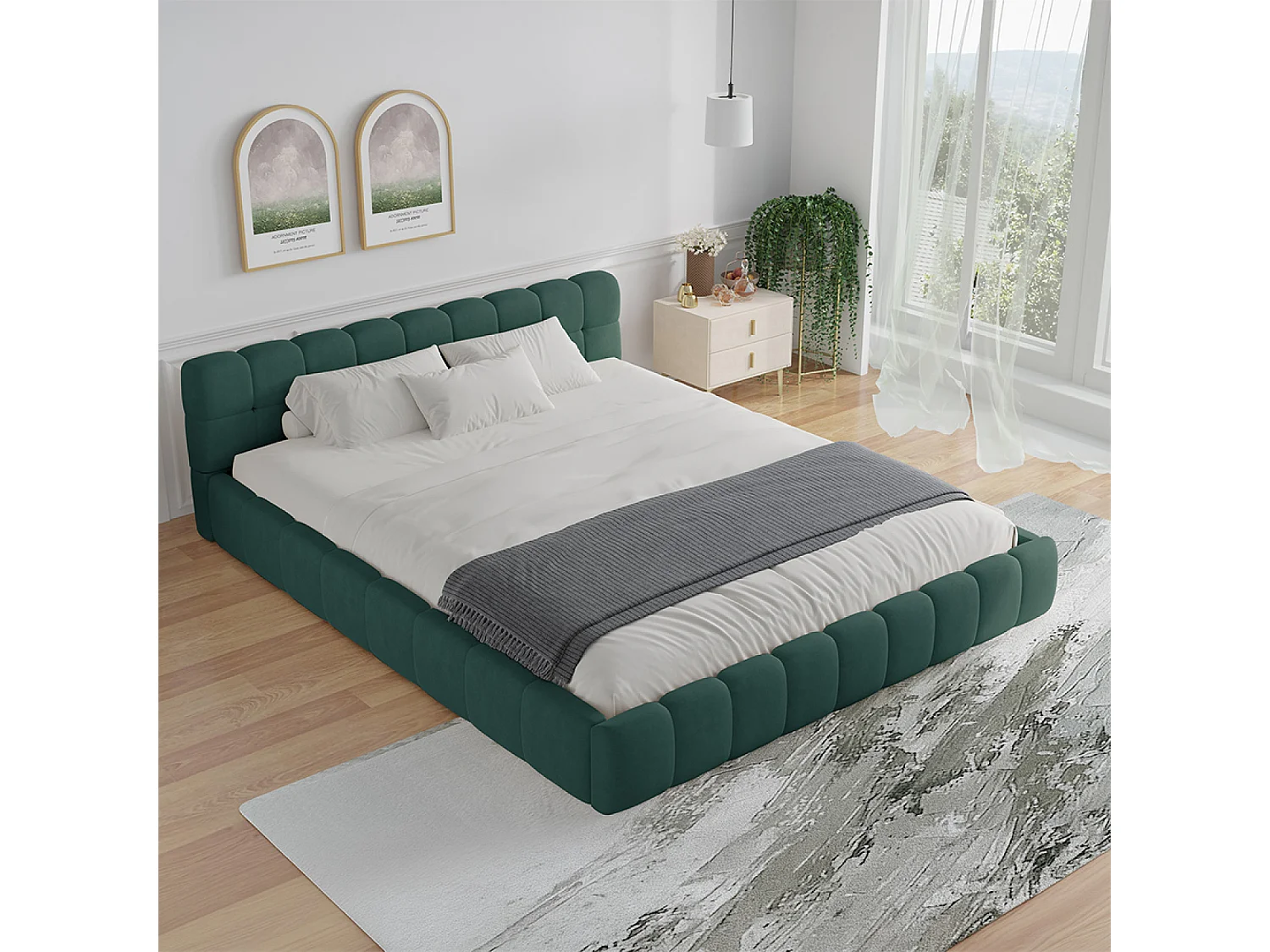 Lit nuage 160x200cm en velours vert KANSAS