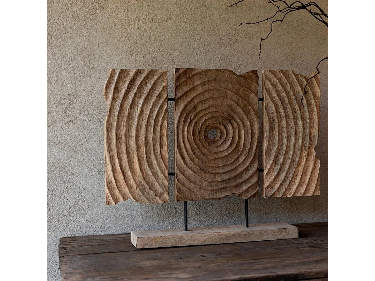 Triptyque Sculpté en Bois "Manguier" 65cm Naturel