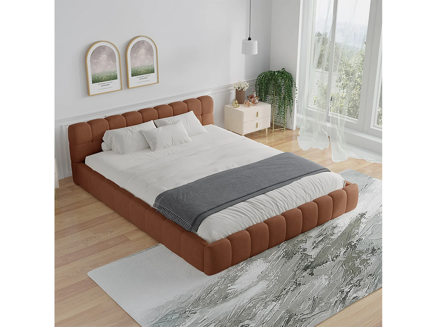 Lit nuage 160x200cm en velours marron KANSAS