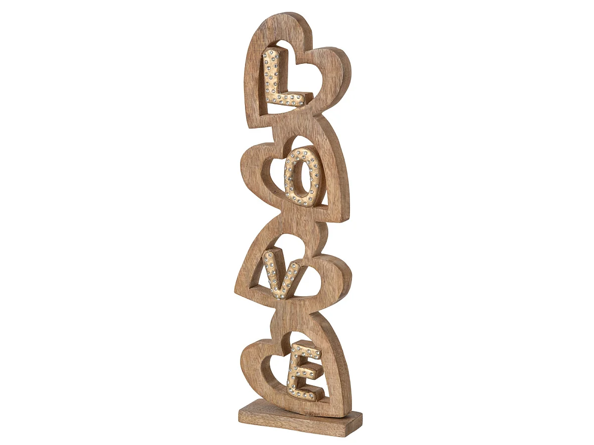 Mot Déco à Poser Cœurs "Love" 52cm Naturel & Doré
