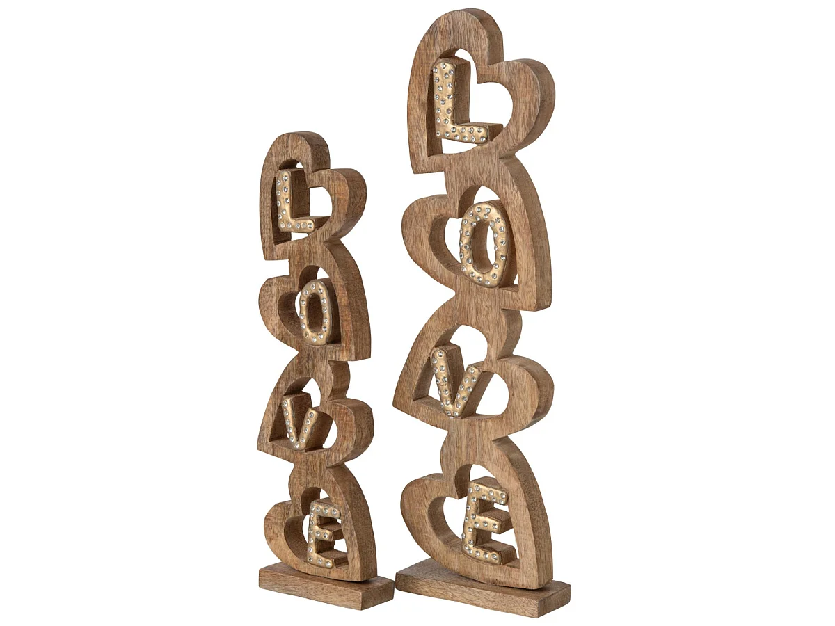 Mot Déco à Poser Cœurs "Love" 52cm Naturel & Doré