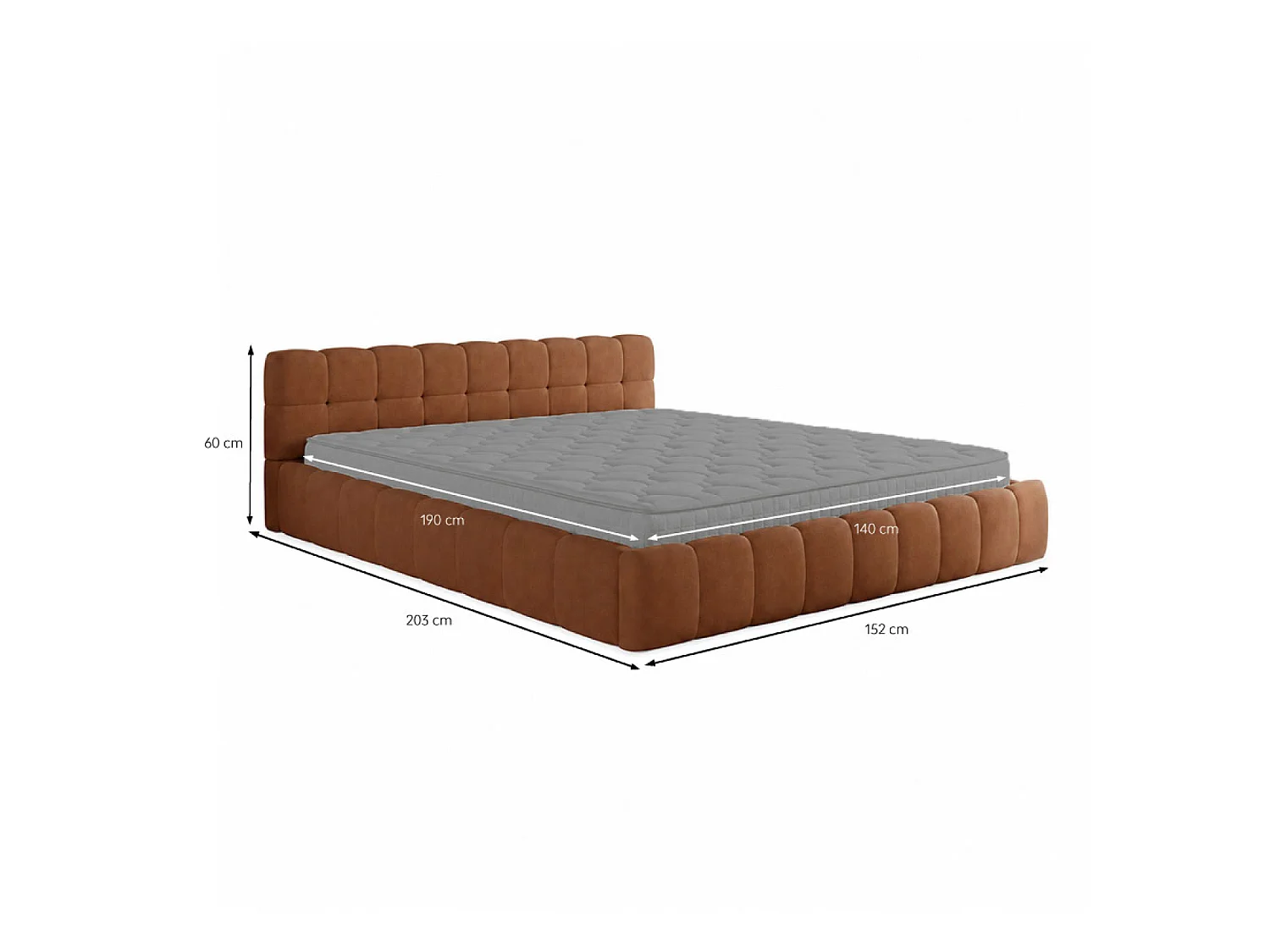 Lit nuage 140x190cm en velours marron KANSAS