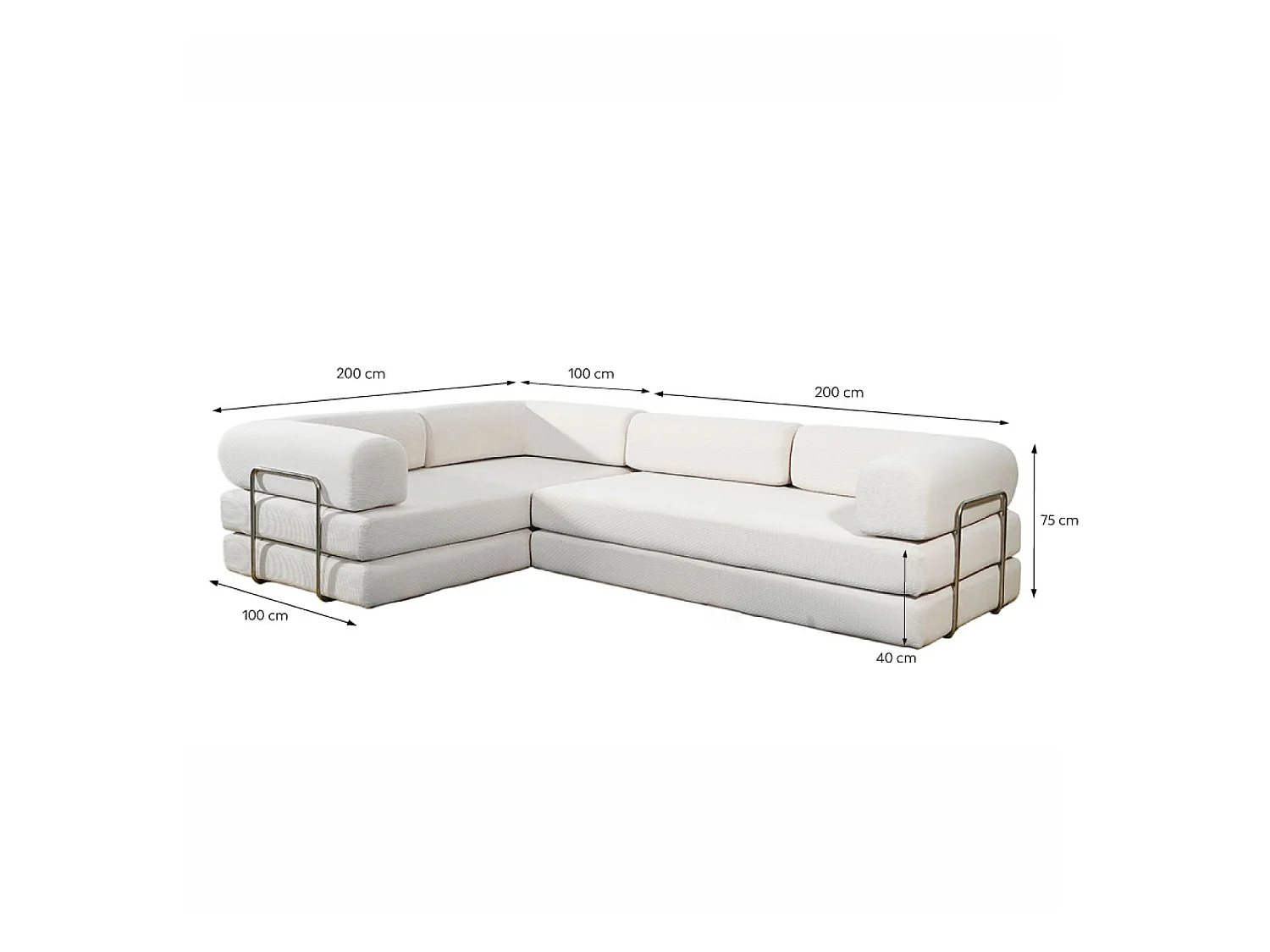 Canapé compressé convertible 5 places à mémoire de forme en velours côtelé beige BARRY