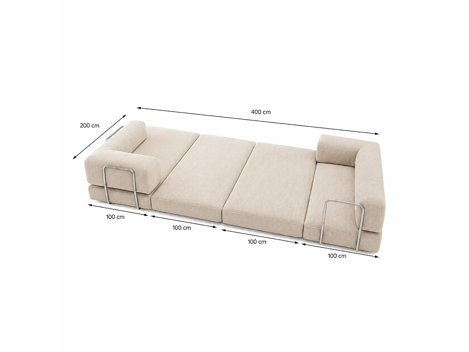 Canapé compressé convertible 5 places à mémoire de forme en velours côtelé beige BARRY