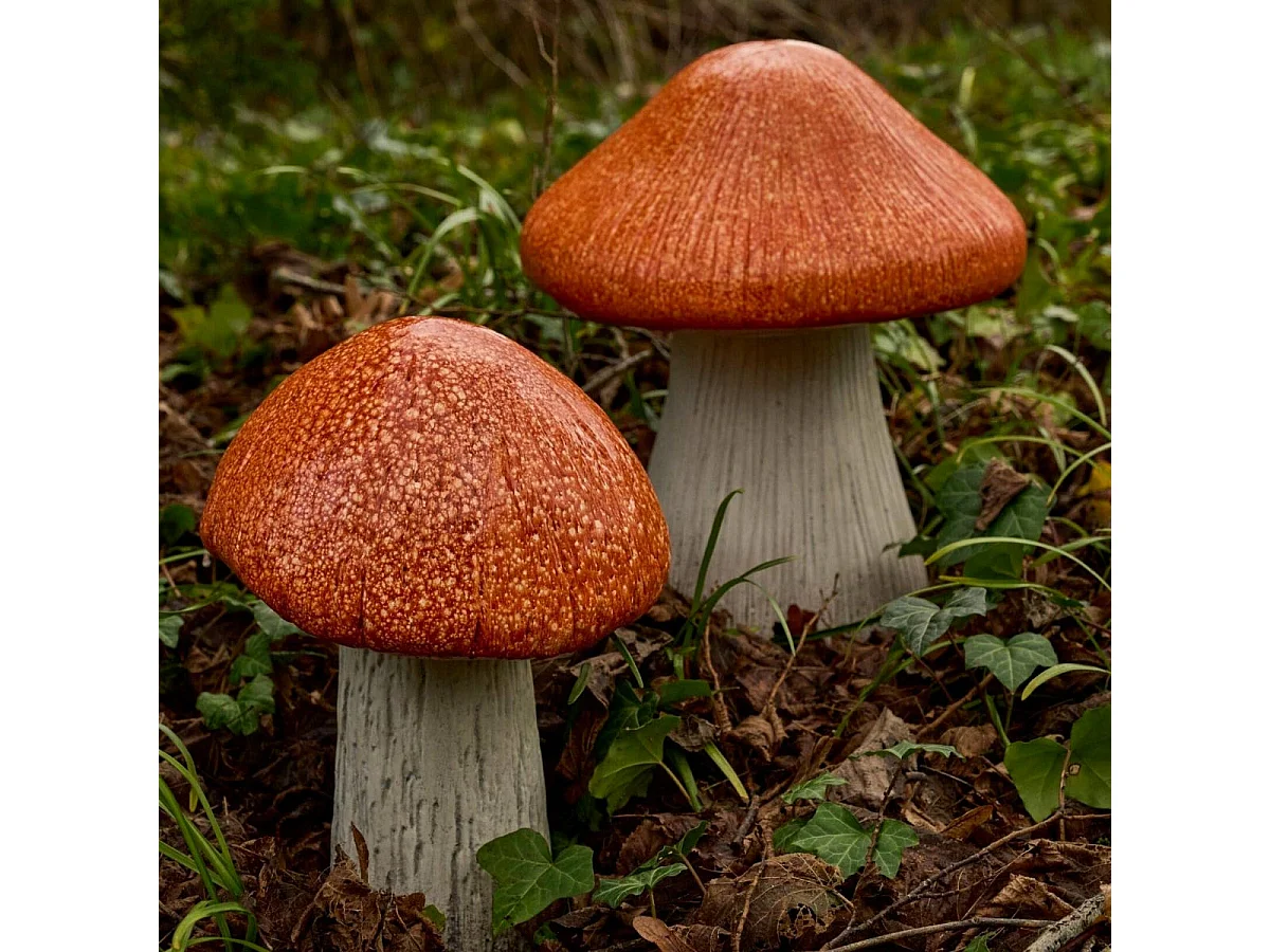 Lot de 3 Champignons Déco "Chalet" 50cm Gris & Orange