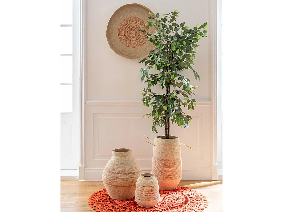 Déco Murale Plateau en Jonc "Galene" 100cm Naturel & Orange
