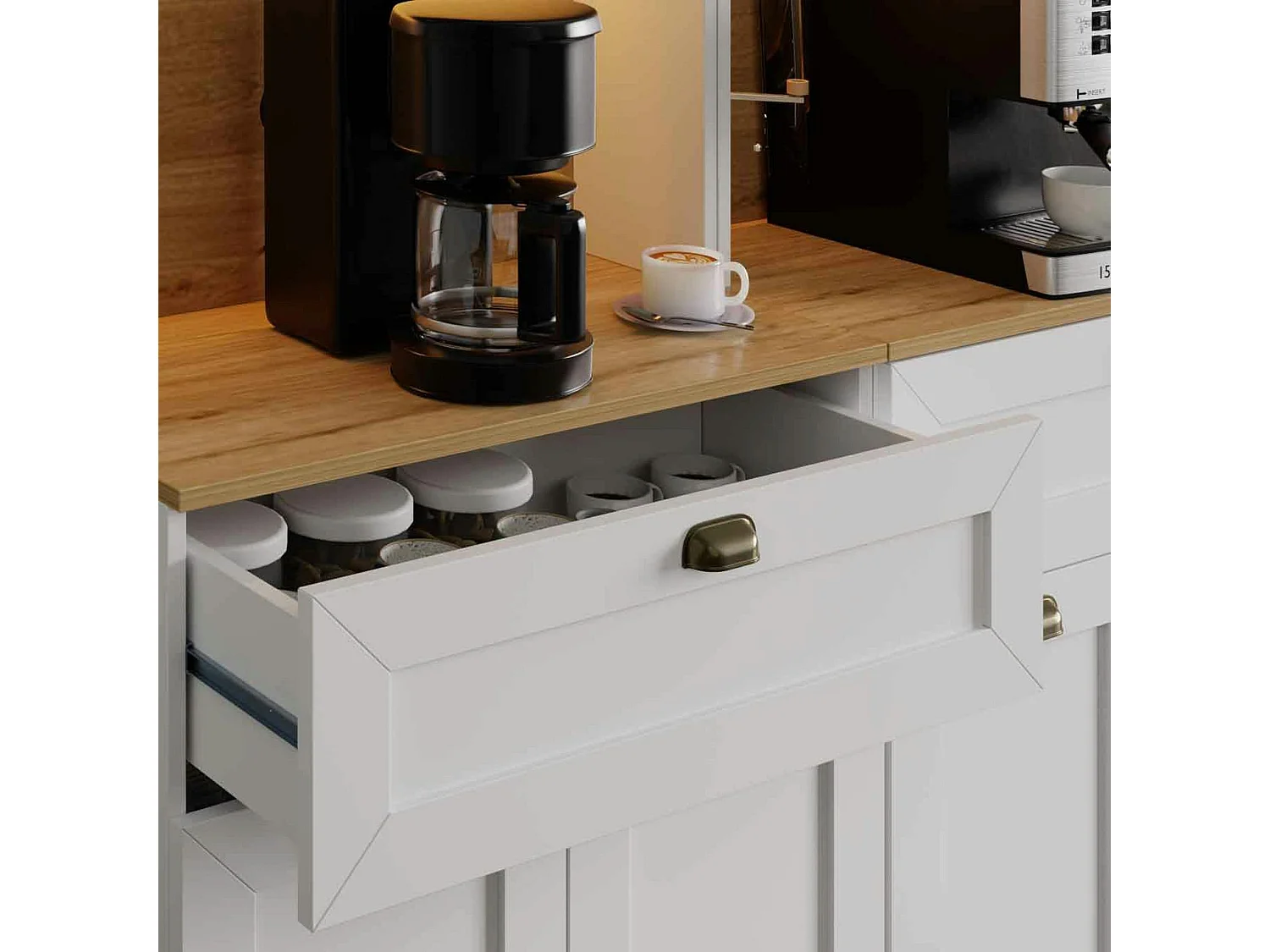 Vaisselier de cuisine à LED 8 portes décor blanc et noir AURA
