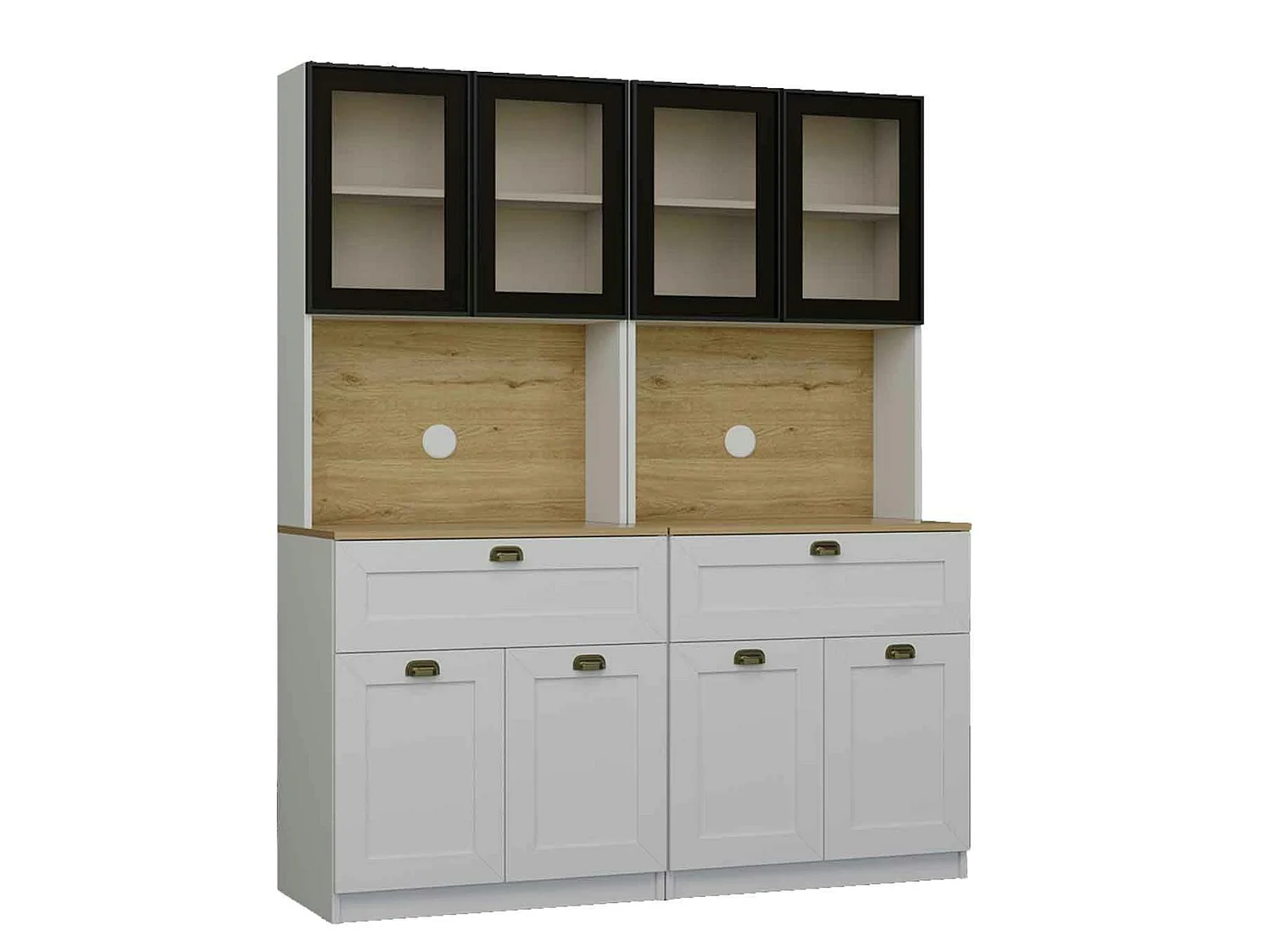 Vaisselier de cuisine à LED 8 portes décor blanc et noir AURA