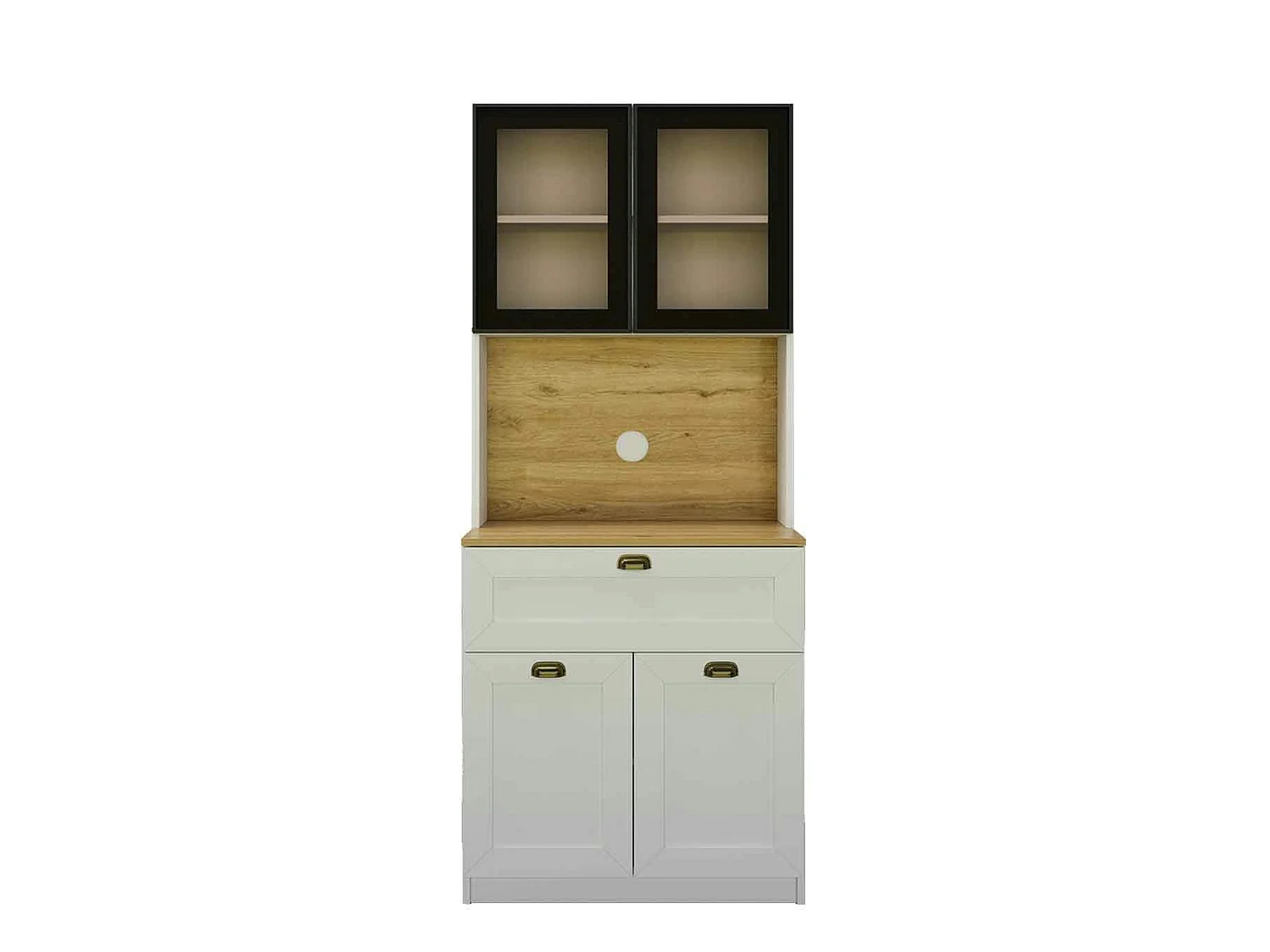 Vaisselier de cuisine à LED 4 portes décor blanc et noir AURA