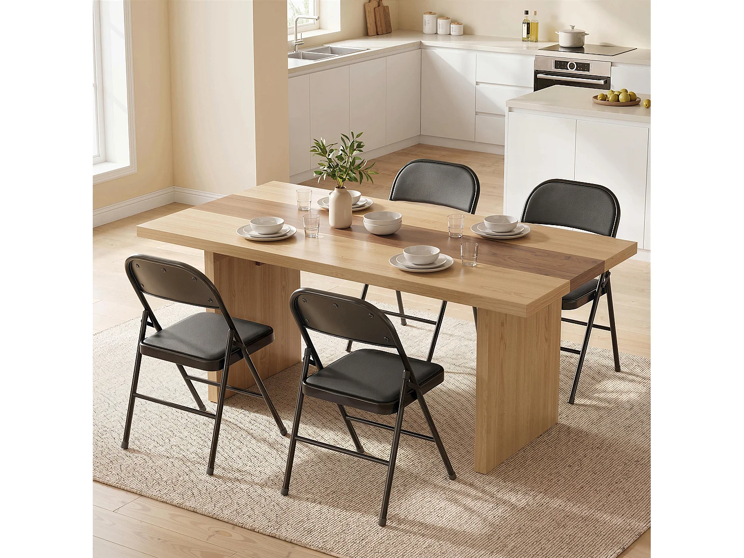 Lot de 4 chaises pliantes assise dossier rembourrés acier synthétique noir