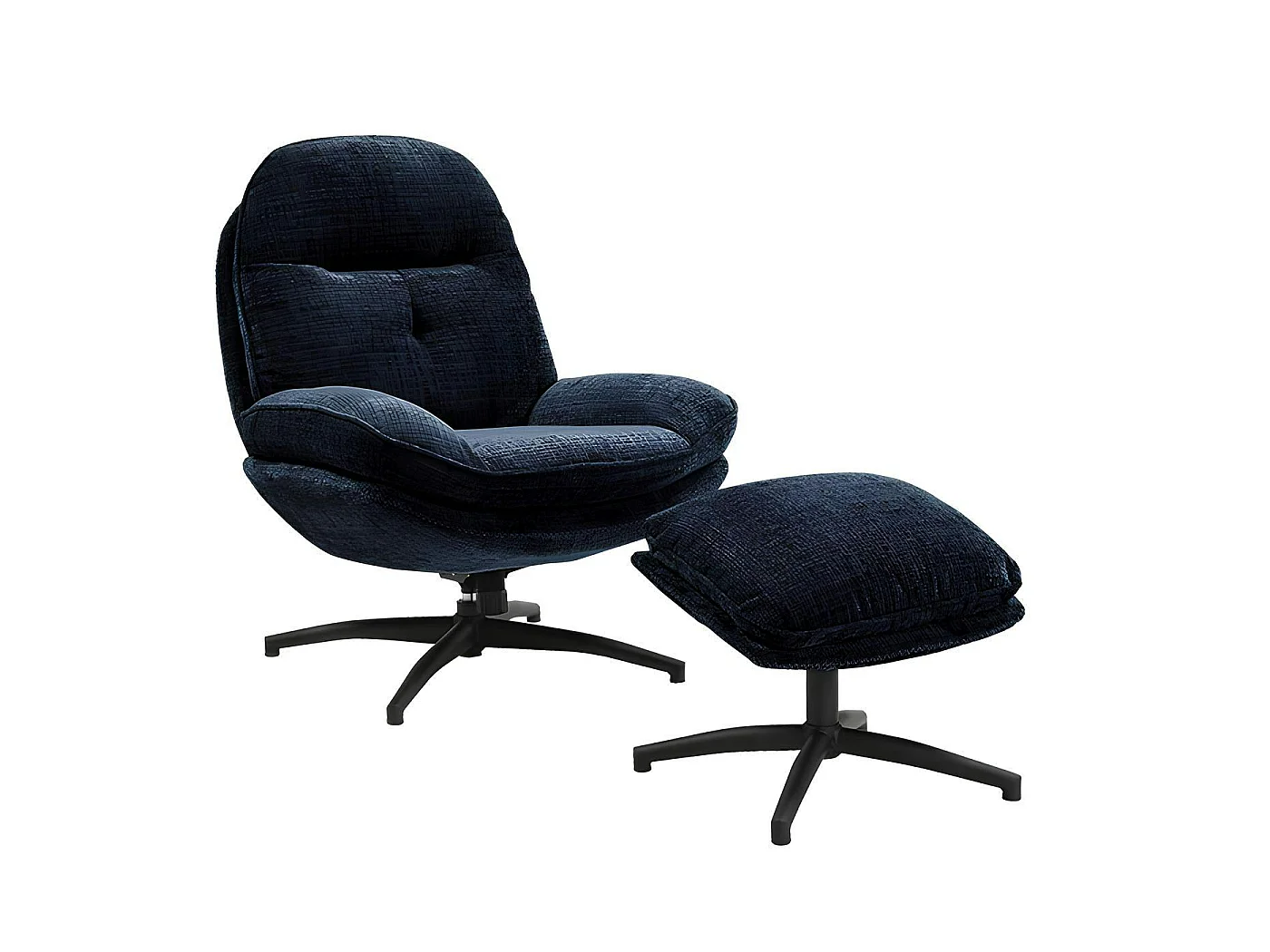 Fauteuil détente bleu nuit pivotant avec repose-pieds IENA