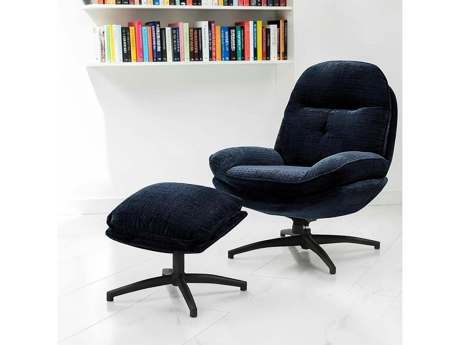 Fauteuil détente bleu nuit pivotant avec repose-pieds IENA