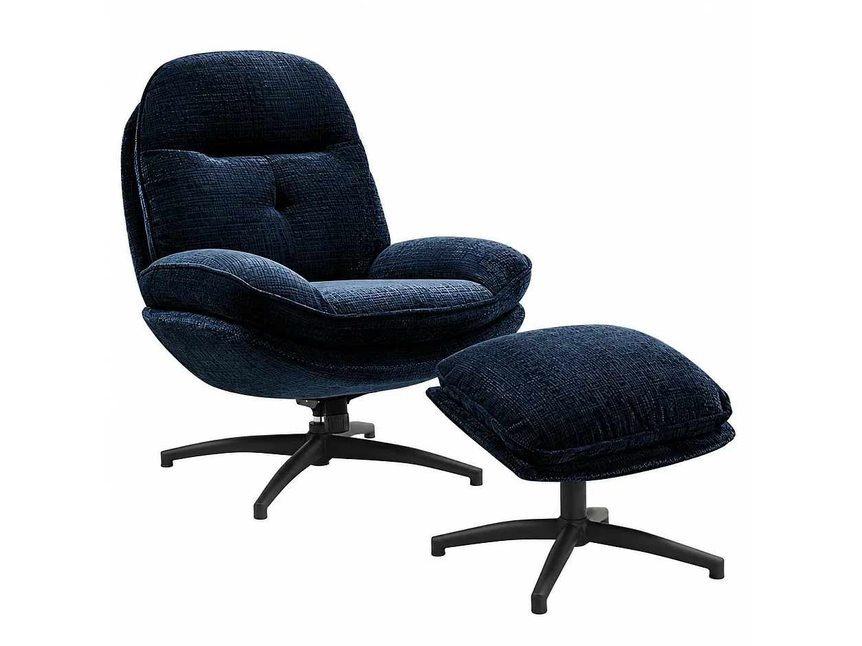Fauteuil détente bleu nuit pivotant avec repose-pieds IENA