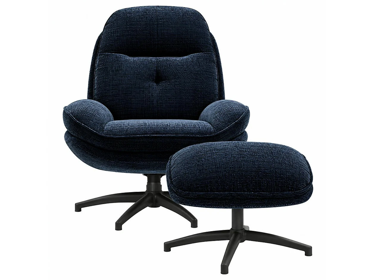 Fauteuil détente bleu nuit pivotant avec repose-pieds IENA