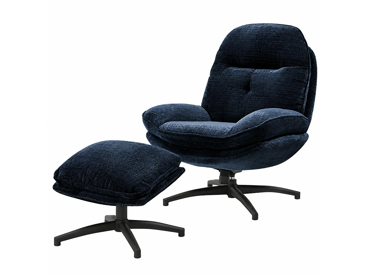 Fauteuil détente bleu nuit pivotant avec repose-pieds IENA