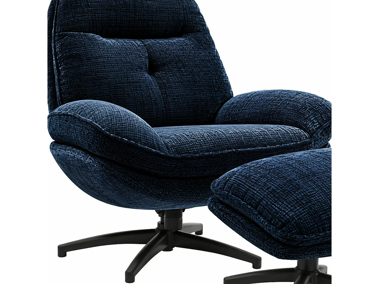 Fauteuil détente bleu nuit pivotant avec repose-pieds IENA