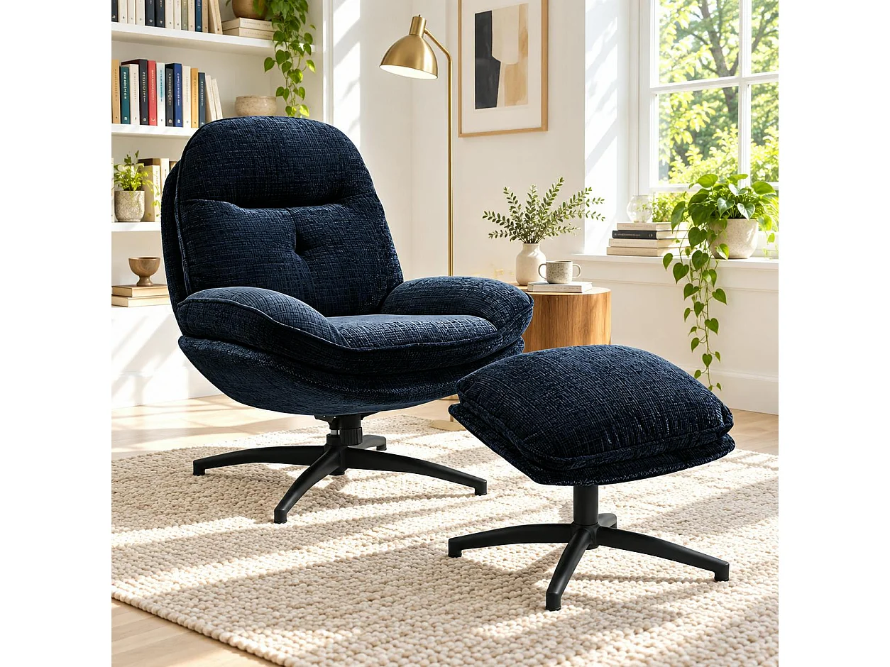 Fauteuil détente bleu nuit pivotant avec repose-pieds IENA
