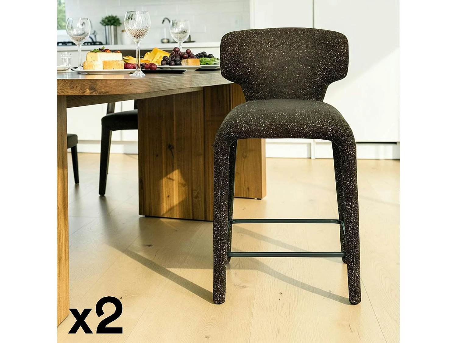 Tabouret de bar design en tissu kaki avec dossier (x2) TULSA