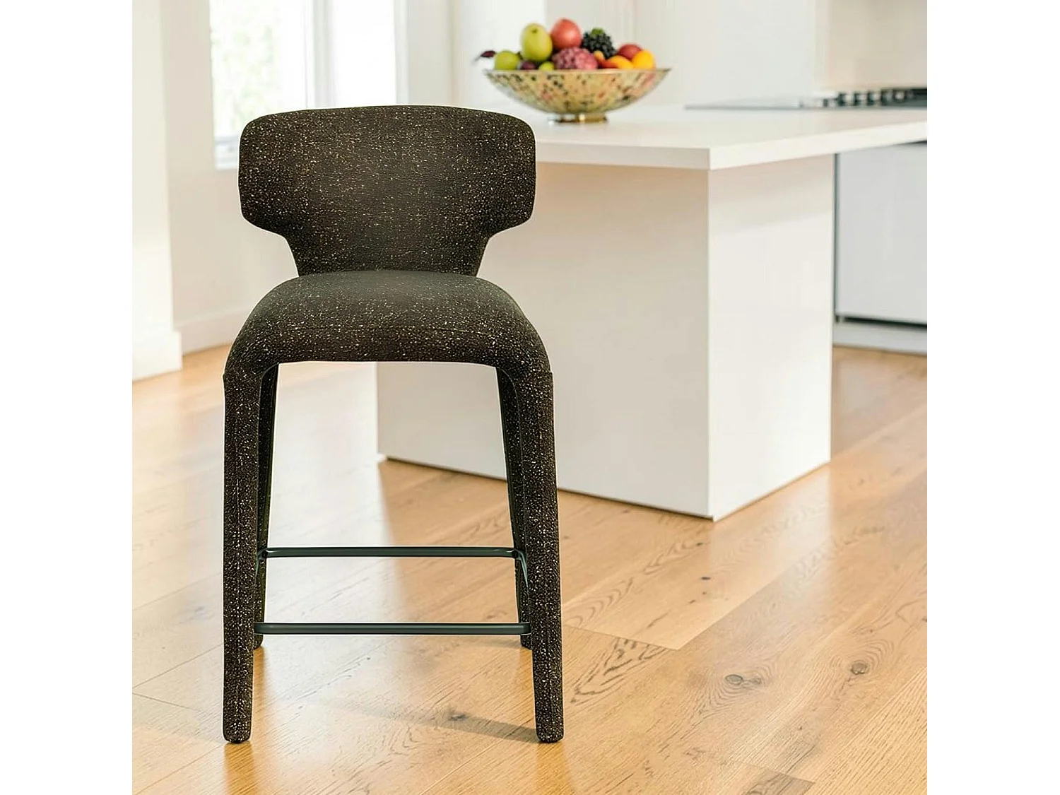 Tabouret de bar design en tissu kaki avec dossier (x2) TULSA