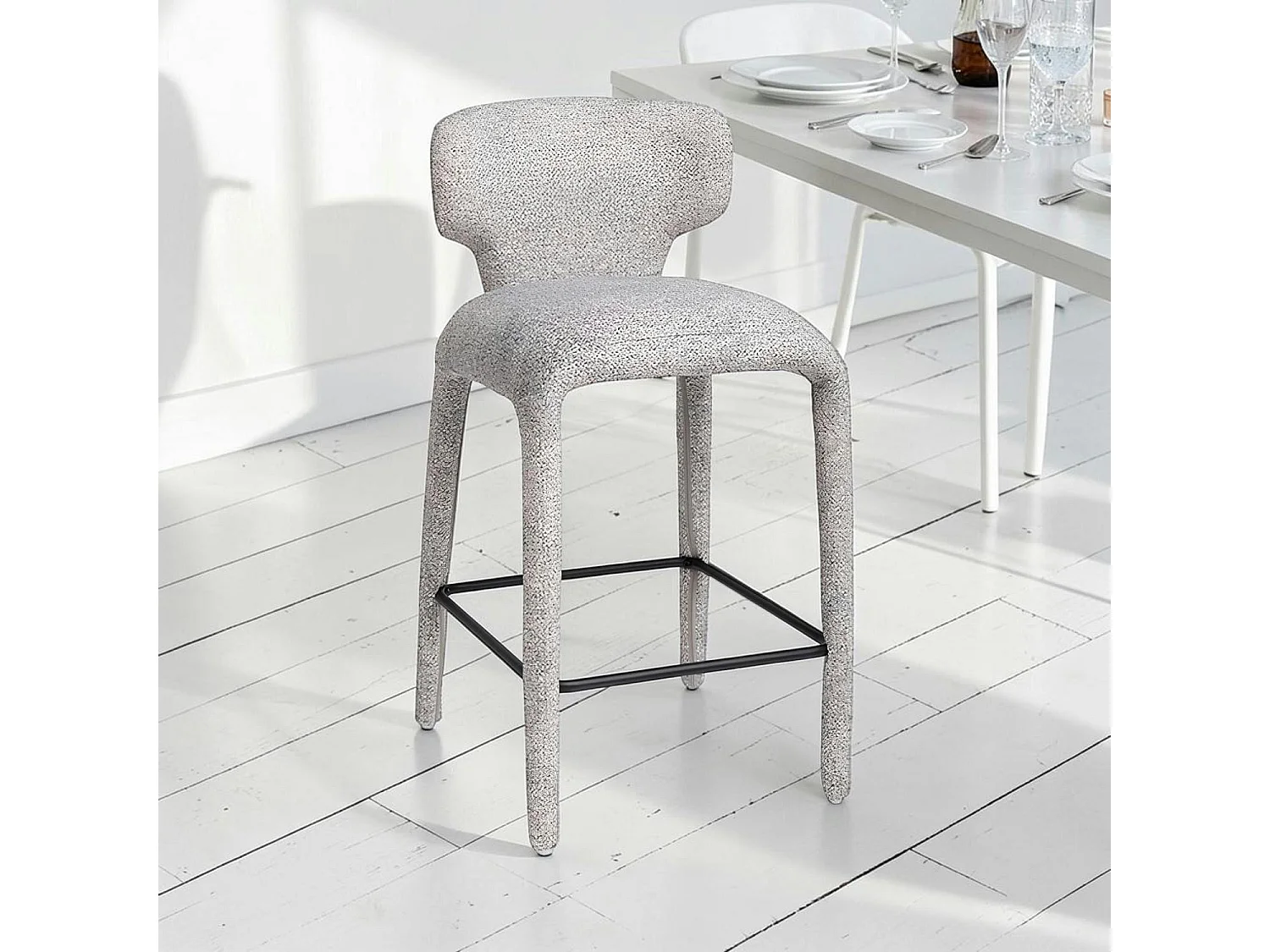 Tabouret de bar design en tissu gris avec dossier (x2) TULSA