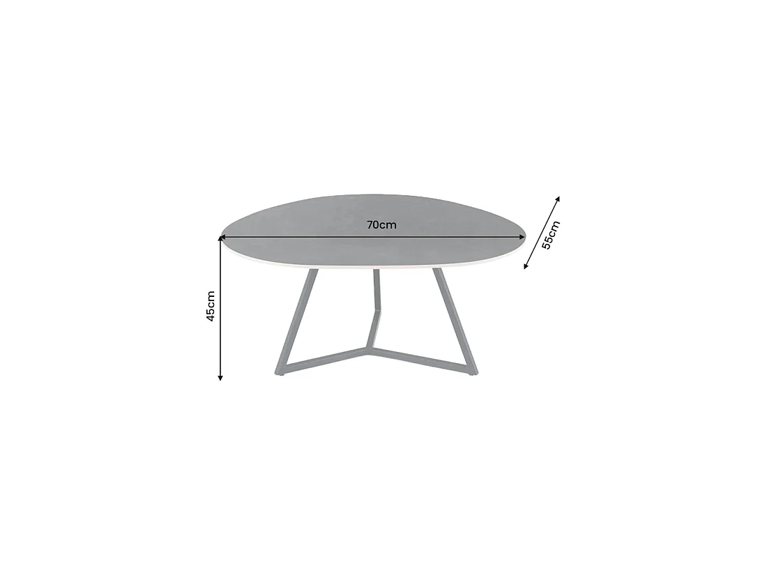 Table basse PETRANO 70 cm en céramique gris anthracite et métal noir – Forme organique