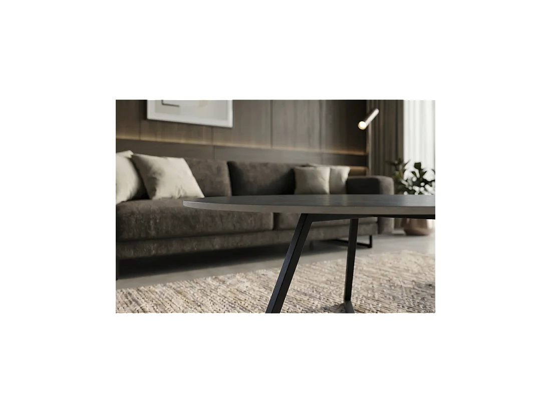 Table basse PETRANO 70 cm en céramique gris anthracite et métal noir – Forme organique