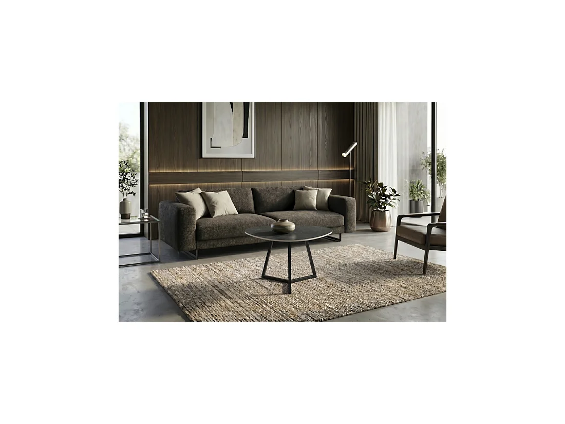 Table basse PETRANO 70 cm en céramique gris anthracite et métal noir – Forme organique