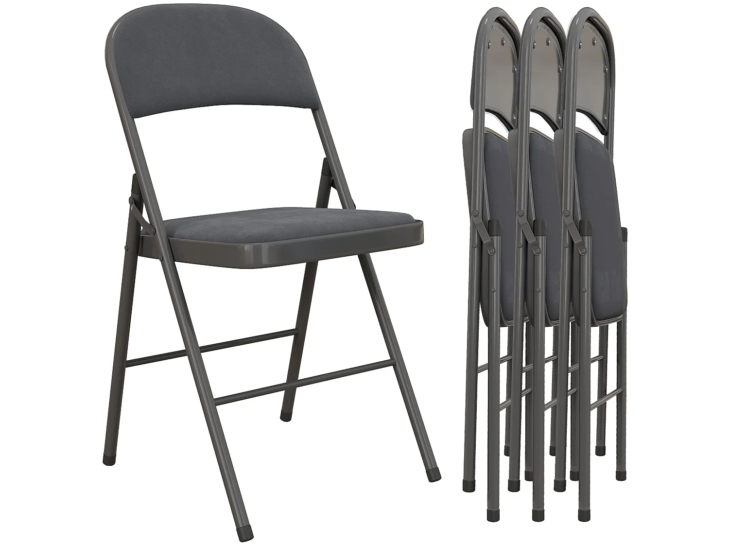 Lot de 4 chaises pliantes assise dossier rembourrés acier velours anthracite