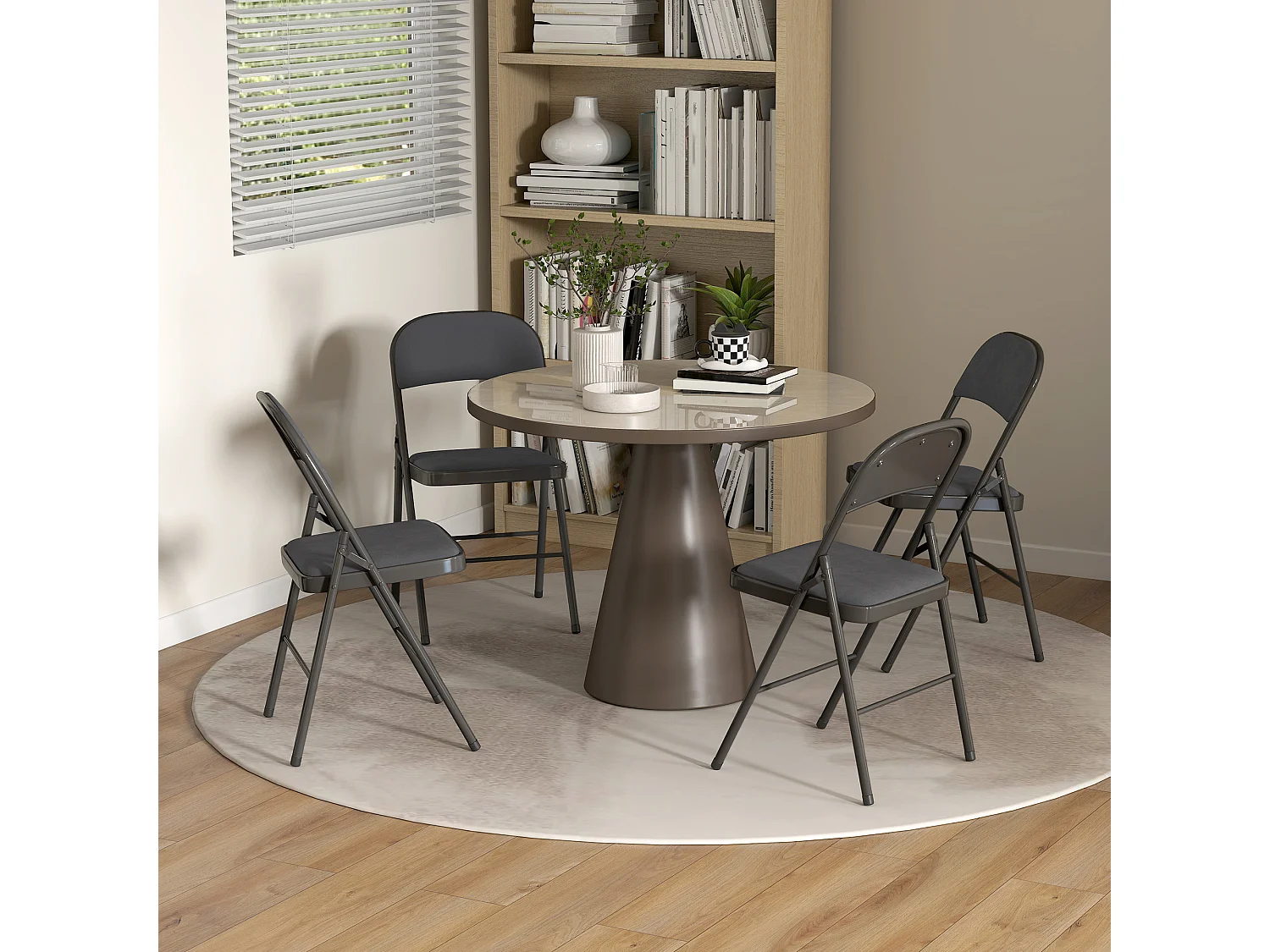 Lot de 4 chaises pliantes assise dossier rembourrés acier velours anthracite