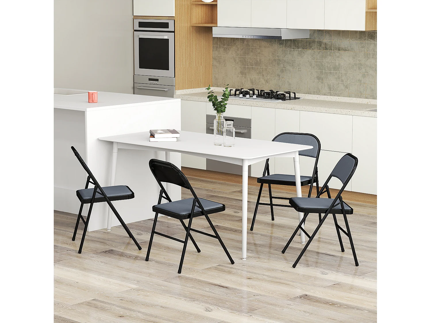 Lot de 4 chaises pliantes portables en velours côtelé et acier gris