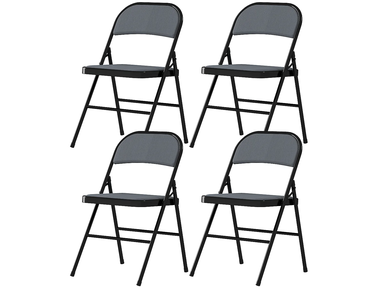 Lot de 4 chaises pliantes portables en velours côtelé et acier gris