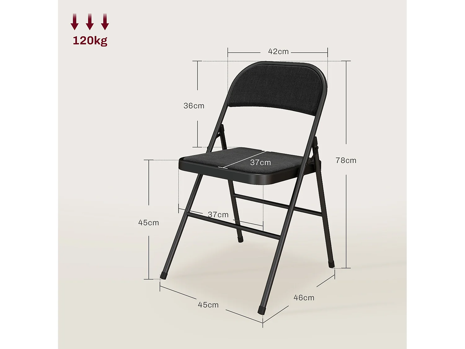 Lot de 6 chaises pliantes assise dossier rembourrés acier tissu toucher lin noir