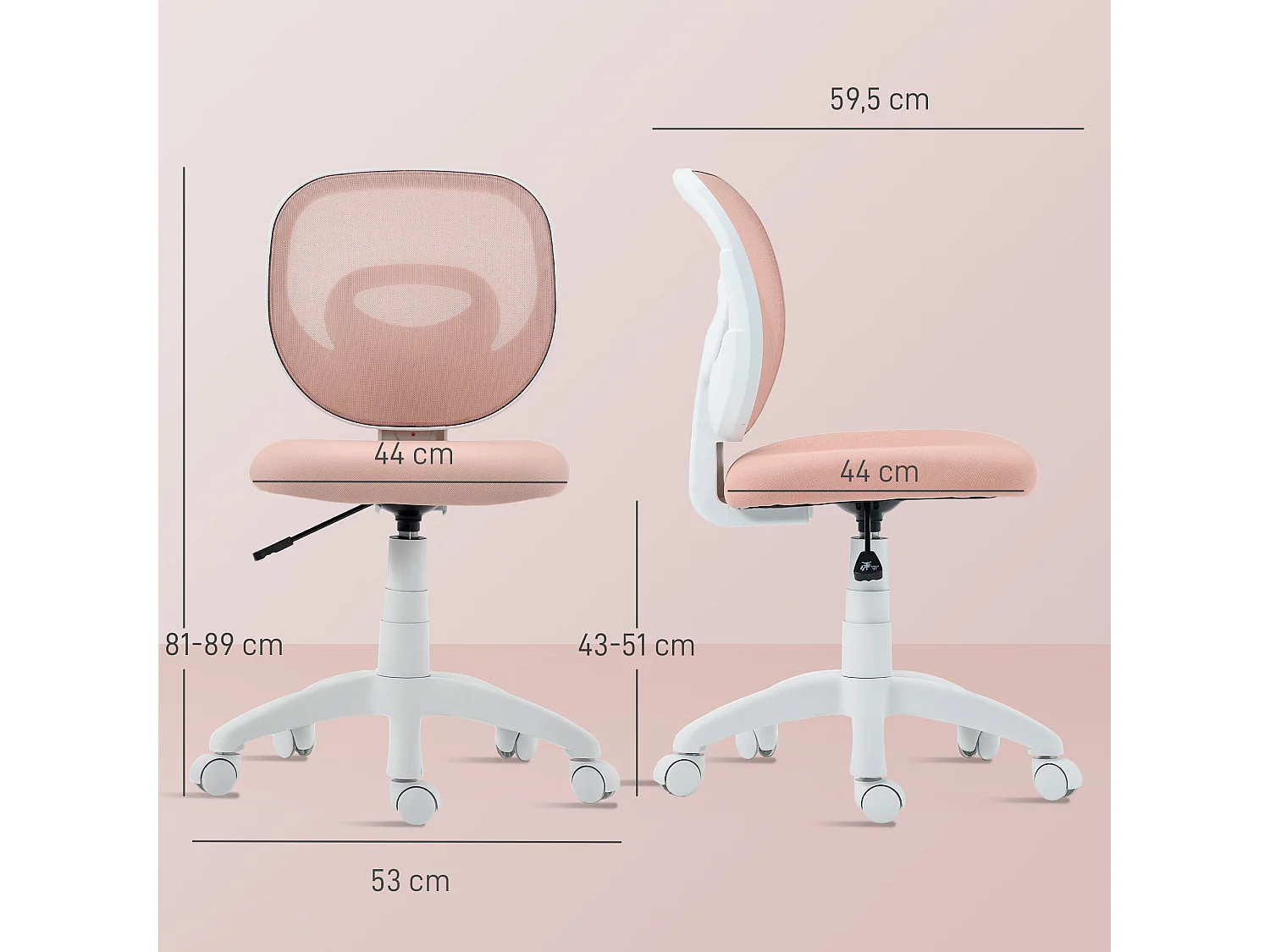 Chaise de bureau ergonomique réglable tissu résille vieux rose