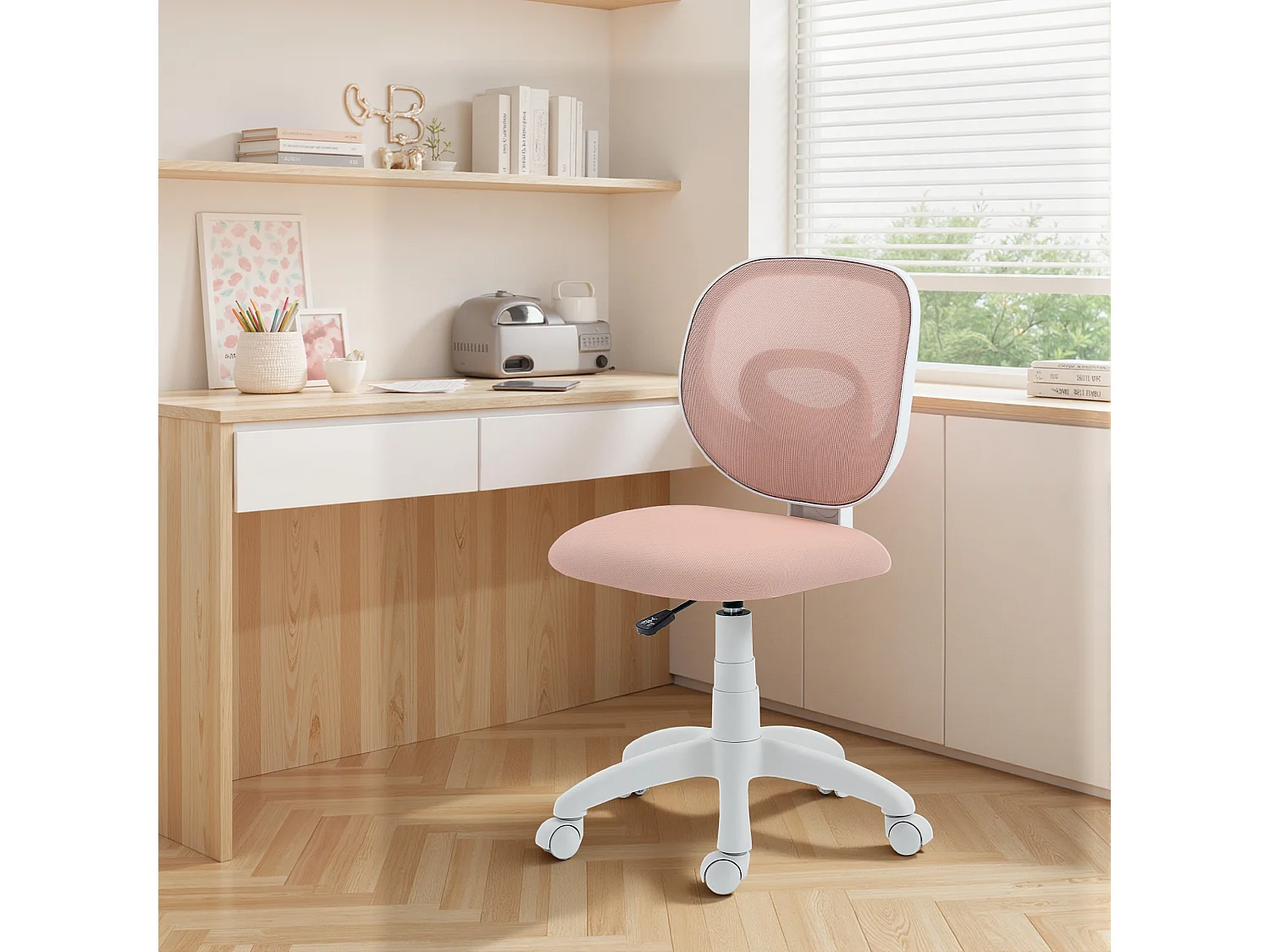 Chaise de bureau ergonomique réglable tissu résille vieux rose