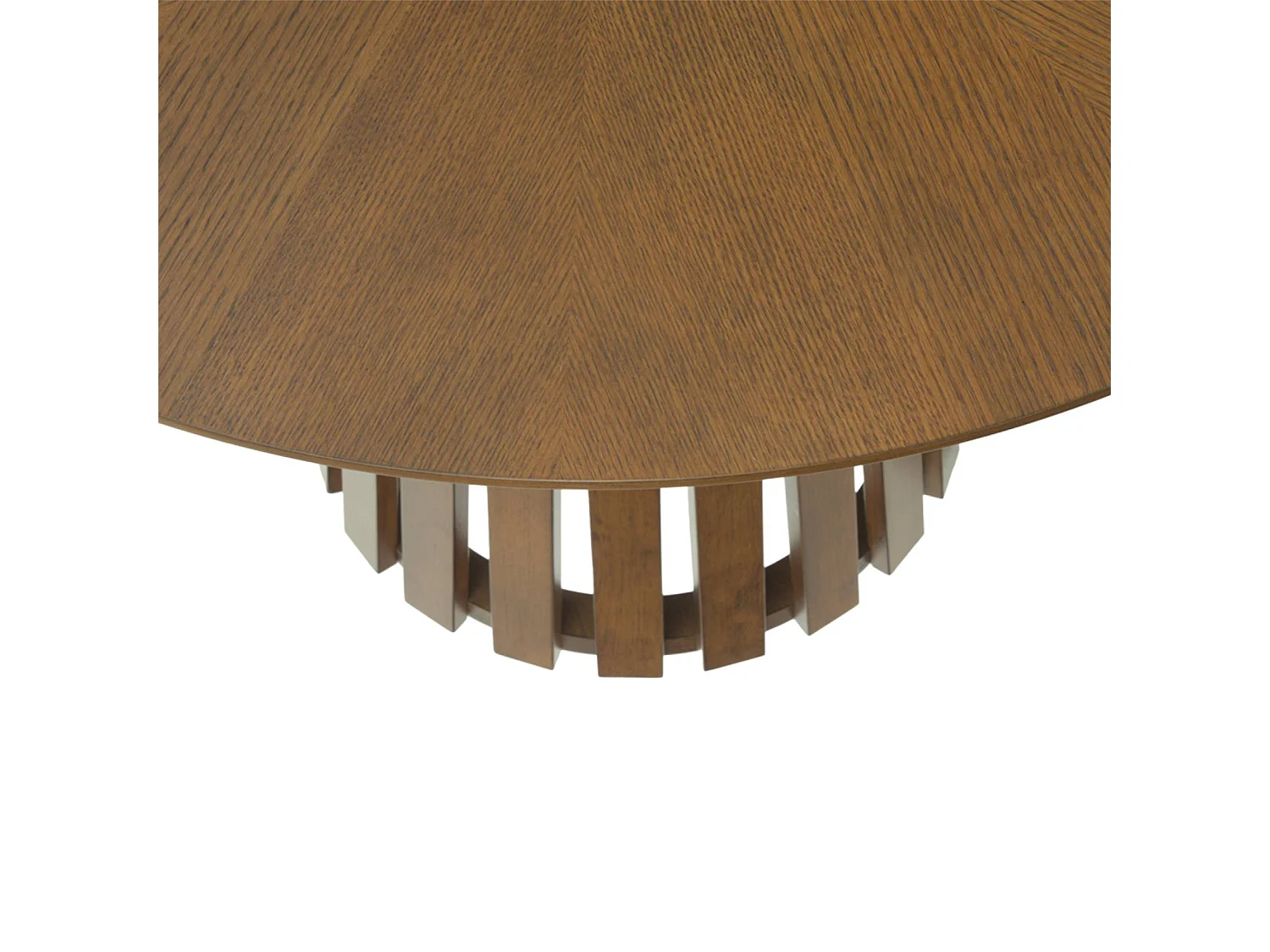 Table à manger ronde bois d'hévéa placage chêne 4 places noyer - Angèle
