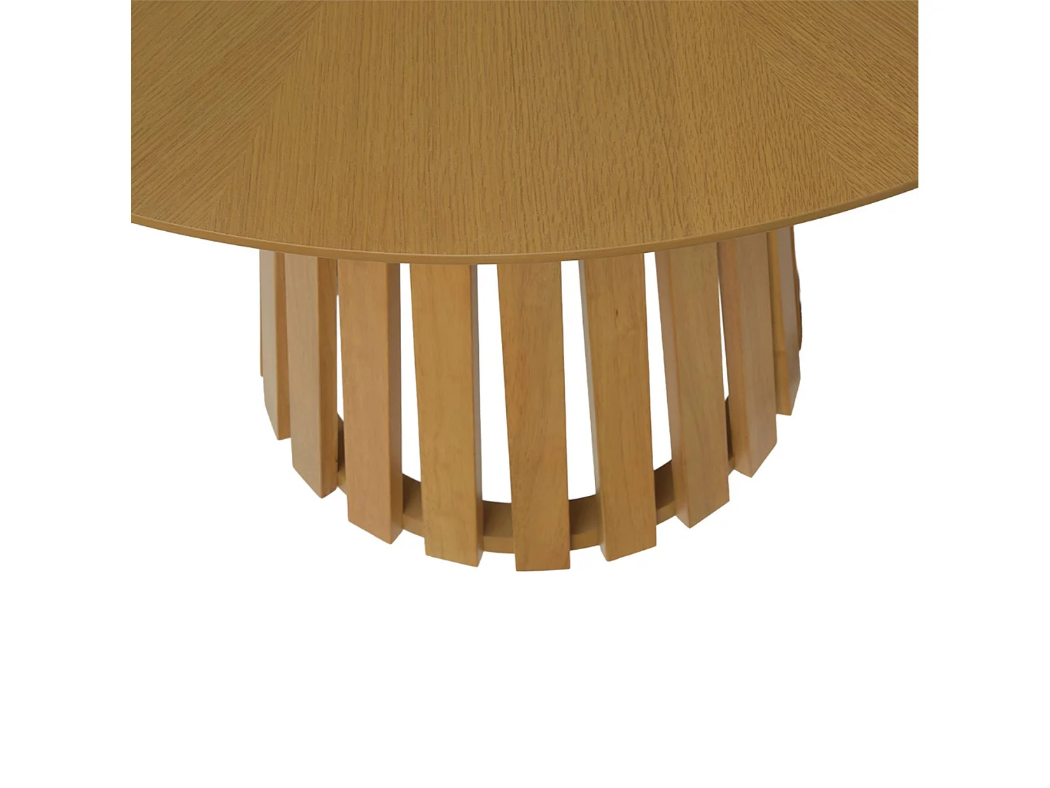Table à manger ronde bois d'hévéa placage chêne 4 places naturel - Angèle