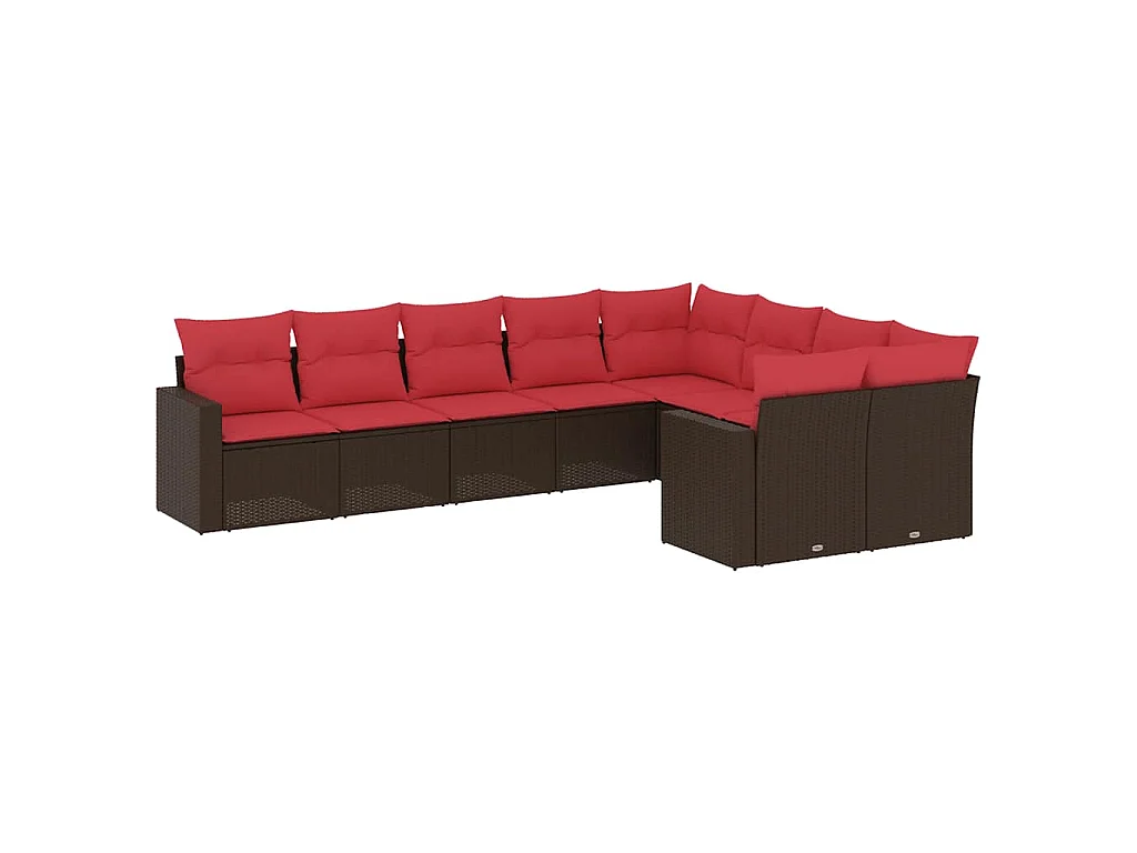 Salon de jardin avec coussins 9 pièces marron résine tressée
