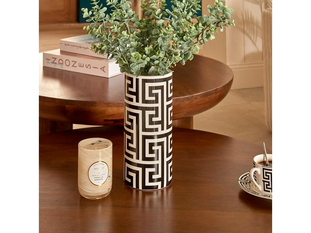 Vase en Dolomite "The Palm Resort" 26cm Noir & Blanc