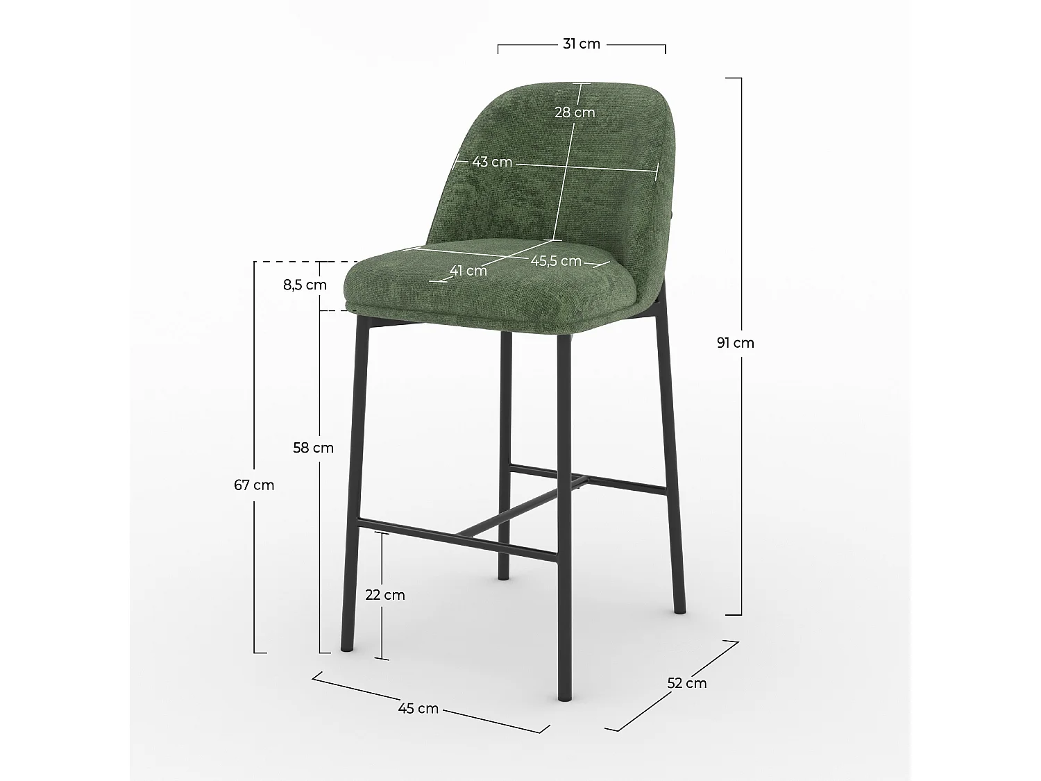 Lot de 2 chaises pour îlot central 67 cm en tissu vert sapin - Noah