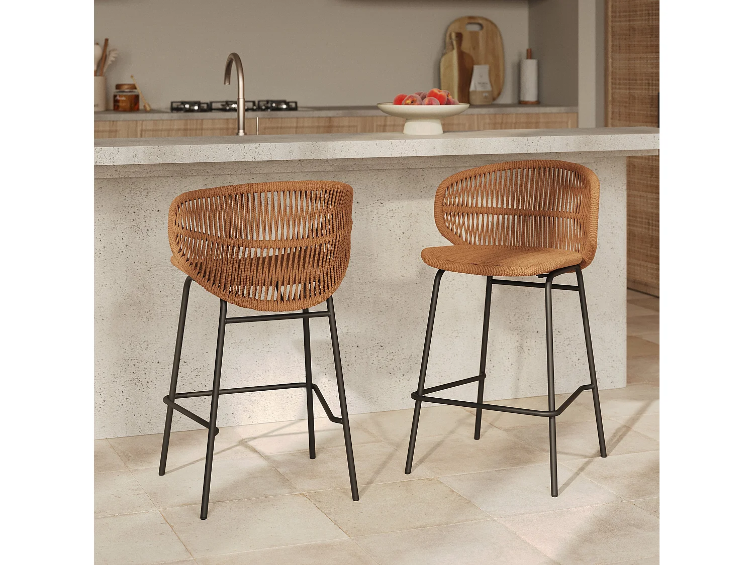 Lot de 2 chaises pour îlot central de jardin 65 cm, rotin synthétique - Lara