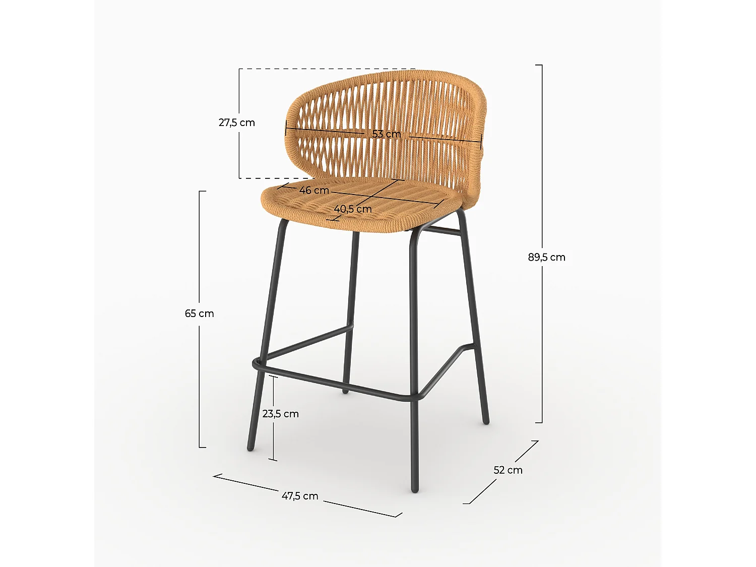 Lot de 2 chaises pour îlot central de jardin 65 cm, rotin synthétique - Lara